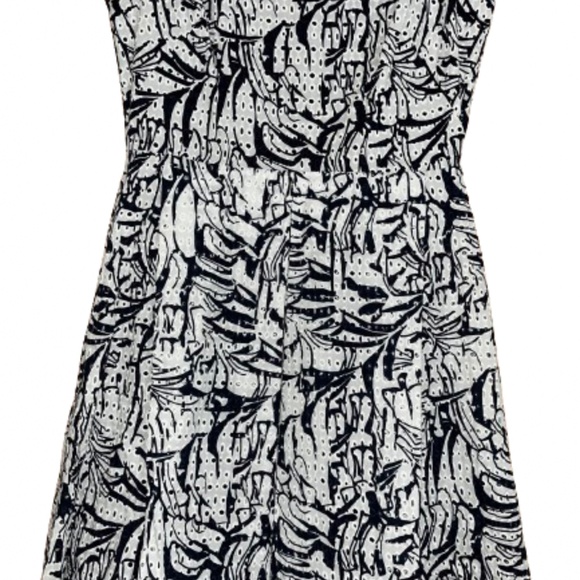 NM Neiman Marcus Navy & White Abstract Print A-Line Eyelet Dress Sz-S - Picture 3 of 7